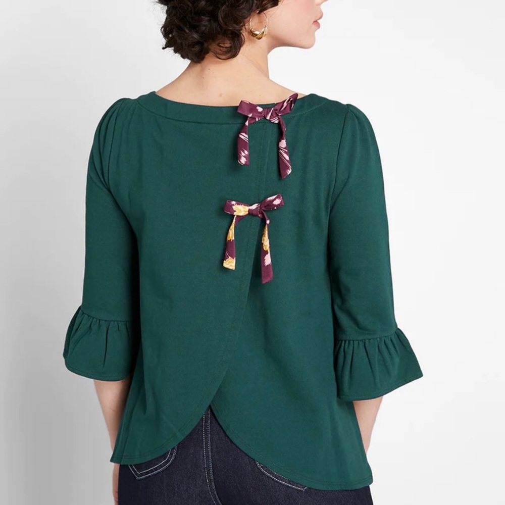 Modcloth Green Top with Purple Accents
